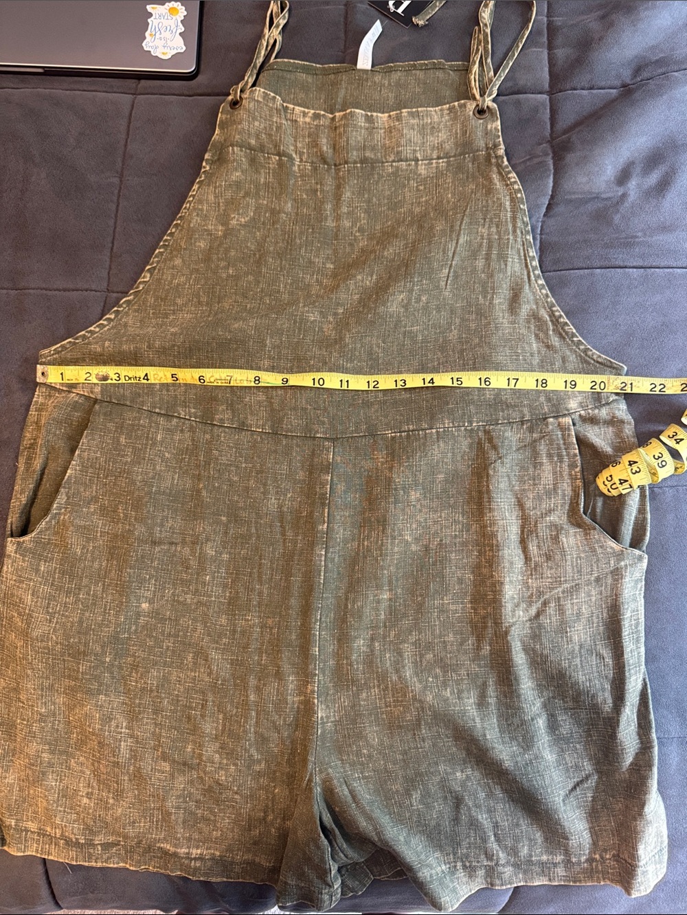 Zenana Outfitters Olive Green Linen-Look Shortalls Romper - Picture 4 of 5